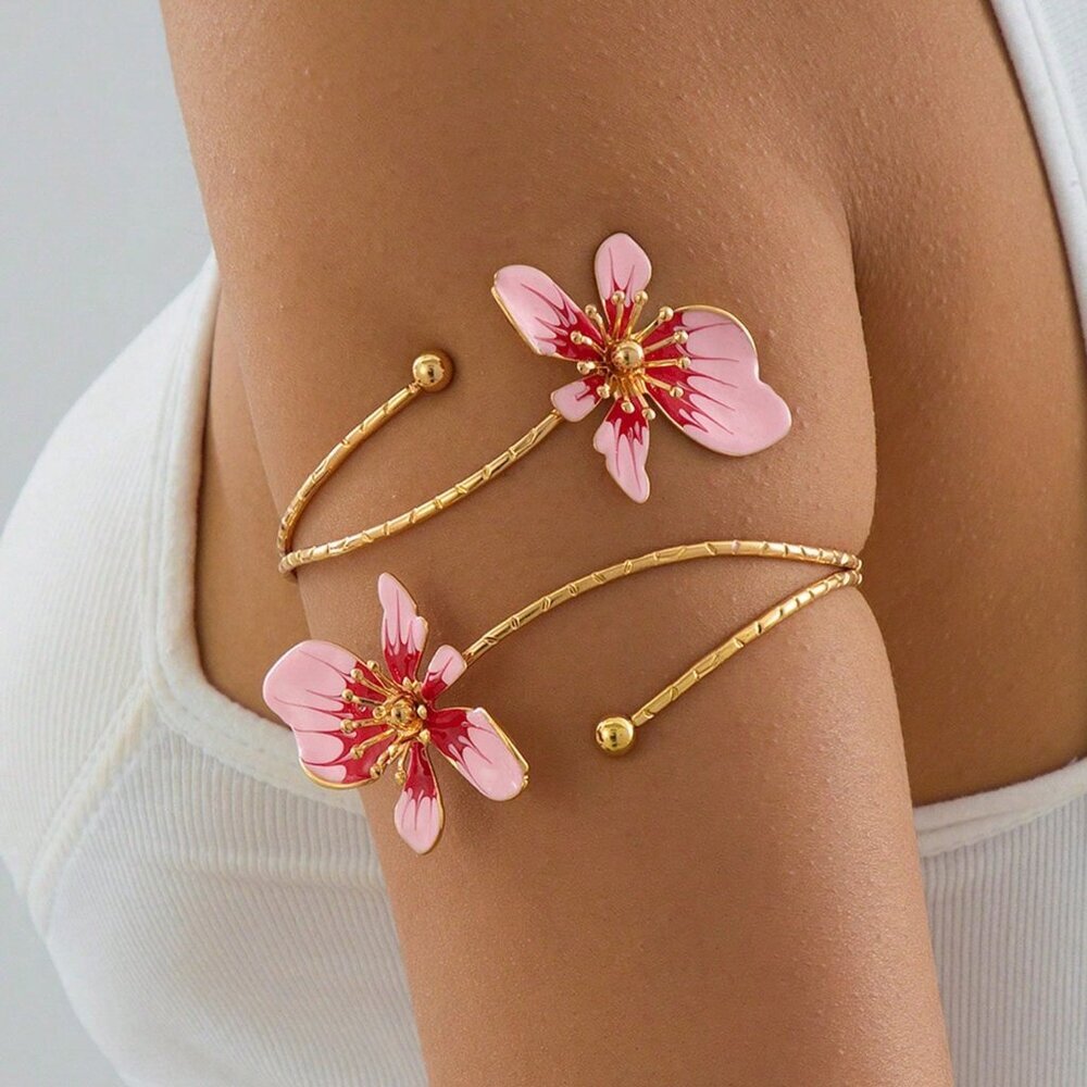 Elegant Pink Women's Floral Bangle arm cuff